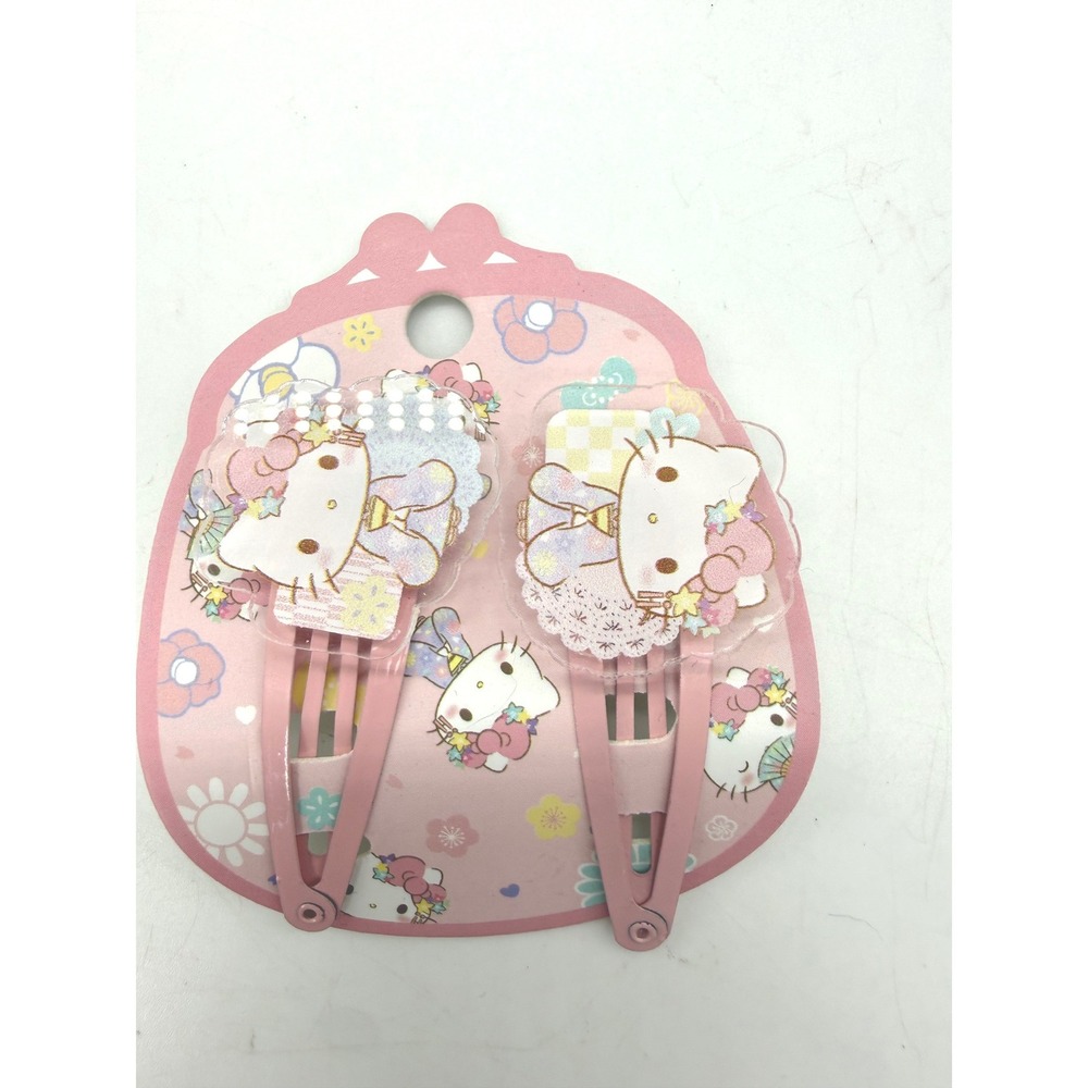 Sanrio Hello Kitty Pink Snap Hair Clips 2pc Set Kawaii Acrylic Charms Japan New